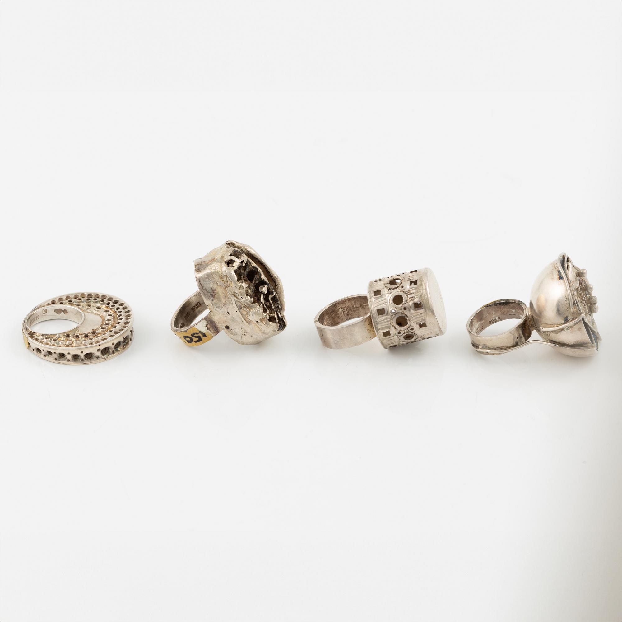 Lars Arby, four rings, sterling silver, Gothenburg among others 1963 and 1981.