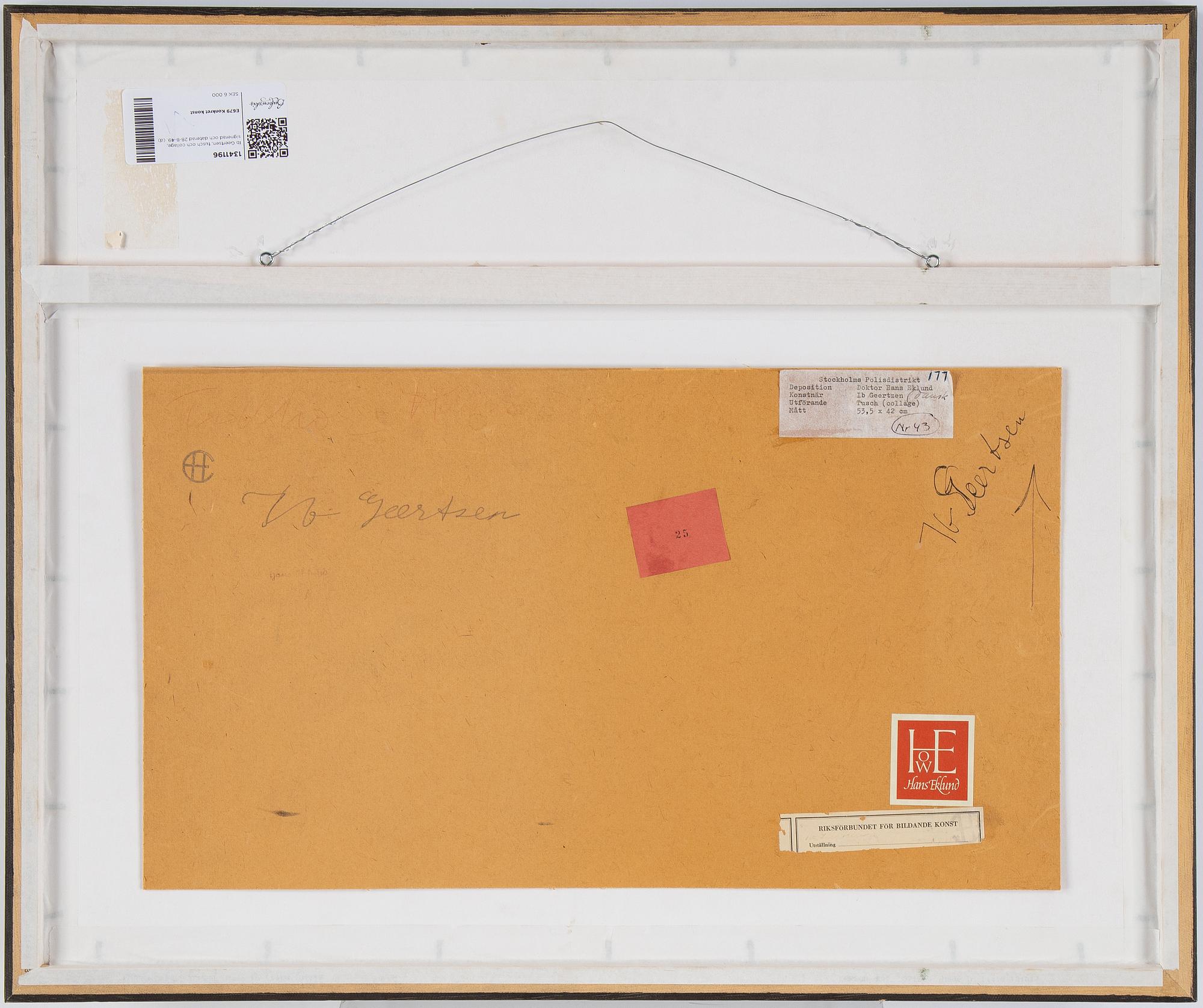 Ib Geertsen, inian ink and collage, signed and dated 28-8-49.