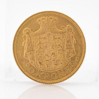 Gold coin Denmark Frederik VIII 20 crowns, 1915.