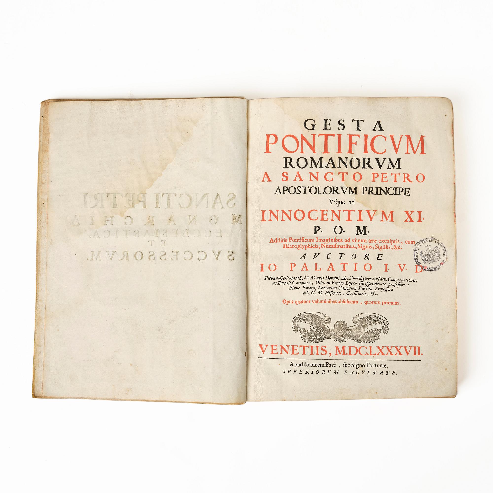 History of the Popes up to and including Innocent XI, born Odescalchi, 1687-90.