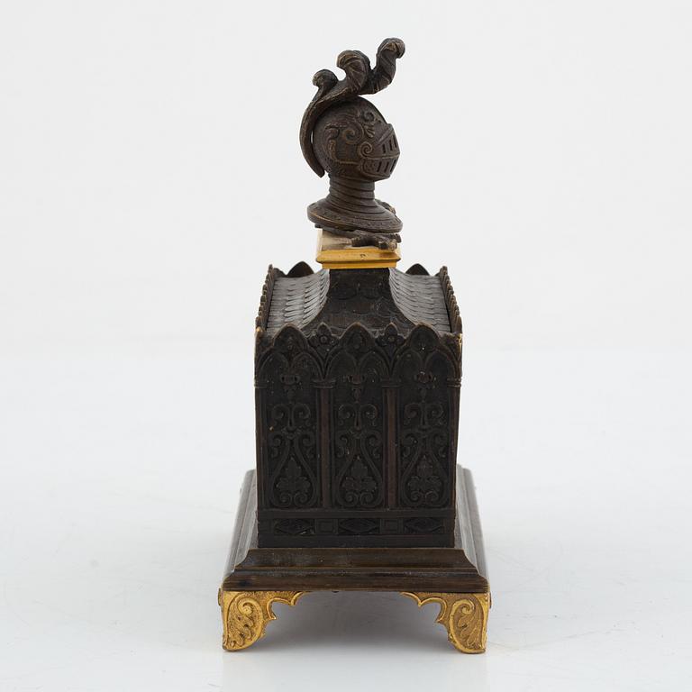 A Charles X patinated bronze and ormolu inkstand, 1820's/30's.