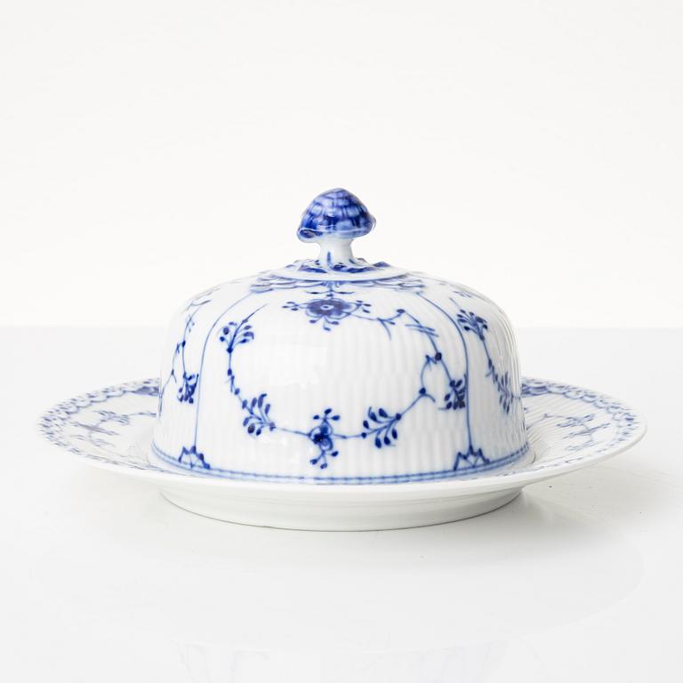 Royal Copenhagen, A 'blue fluted half lace' porcelain butter dish with stand, 1960s.
