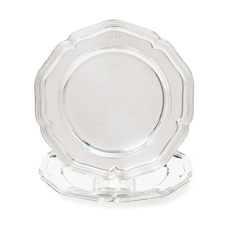 The Danish early 20th century silver plates, mark of Anton Michelsen, Copenhagen 1917-1918.