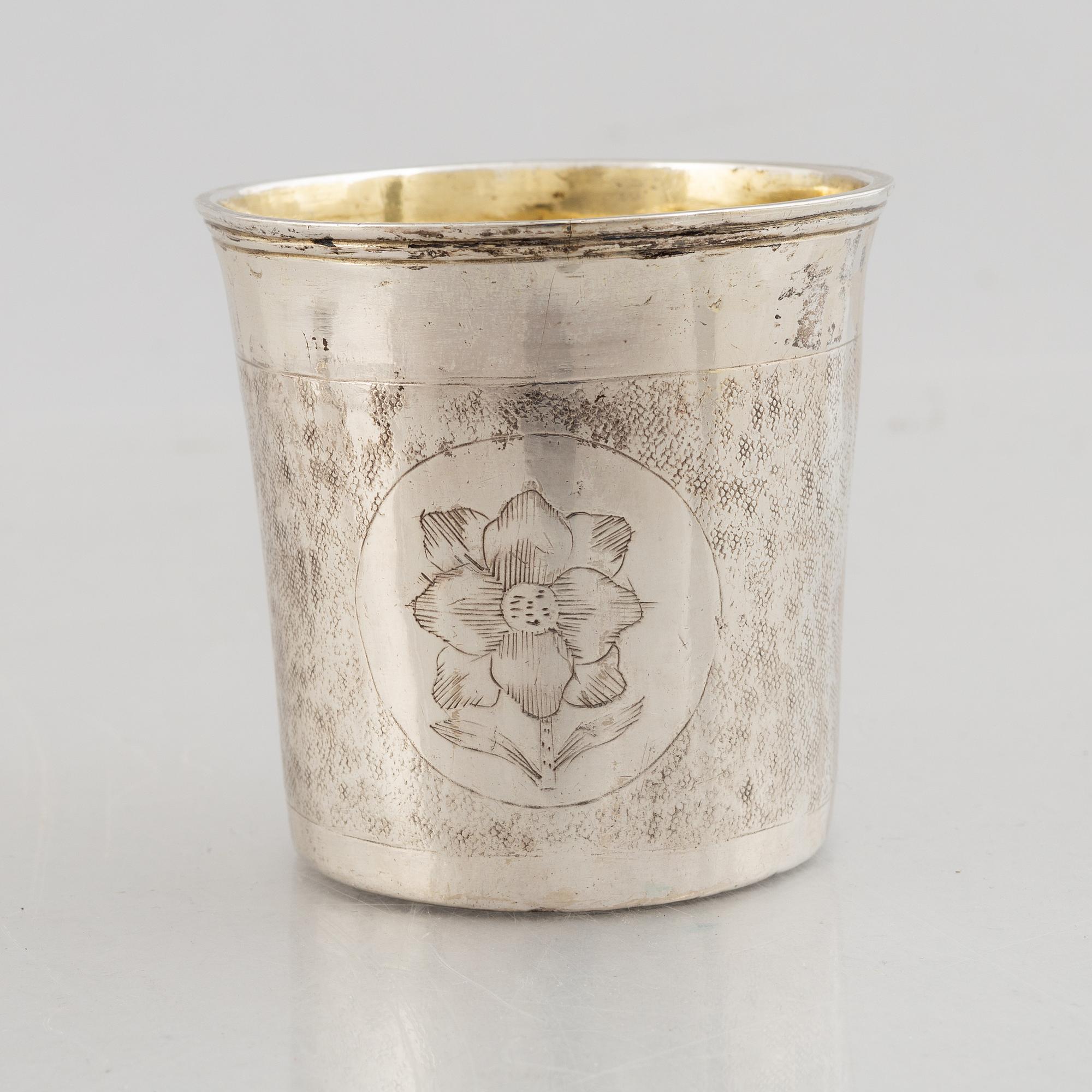 An 18th century parcel-gilt silver beaker, unidentified maker's mark IB, Northern Europe.