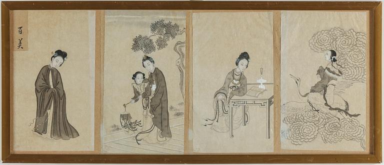 Three paintings, ink and color on paper. Qing dynasty and China, 19th-20th century.