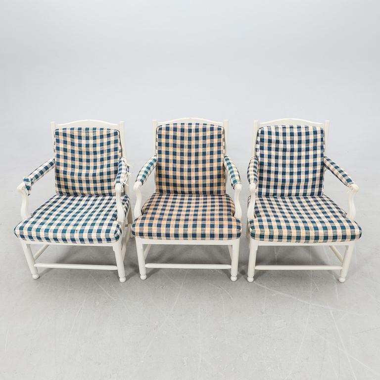 Armchairs, three pieces of Gripsholm armchairs, "Medevi Brunn", from IKEA's 18th-century series, 1990s.