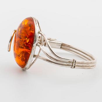 NECKLACE and BANGLE, silver and amber, Poland, W. Kruk.