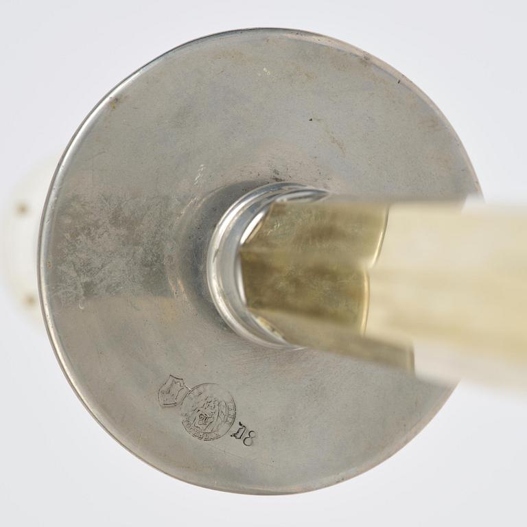 Nils Fougstedt, & Anna Petrus, a pewter and brass floor lamp model A 763, Firma Svenskt Tenn, Stockholm, 1930.