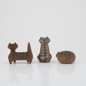 Lisa Larson, a set of three figurines and one  wall relief, Gustavsberg.