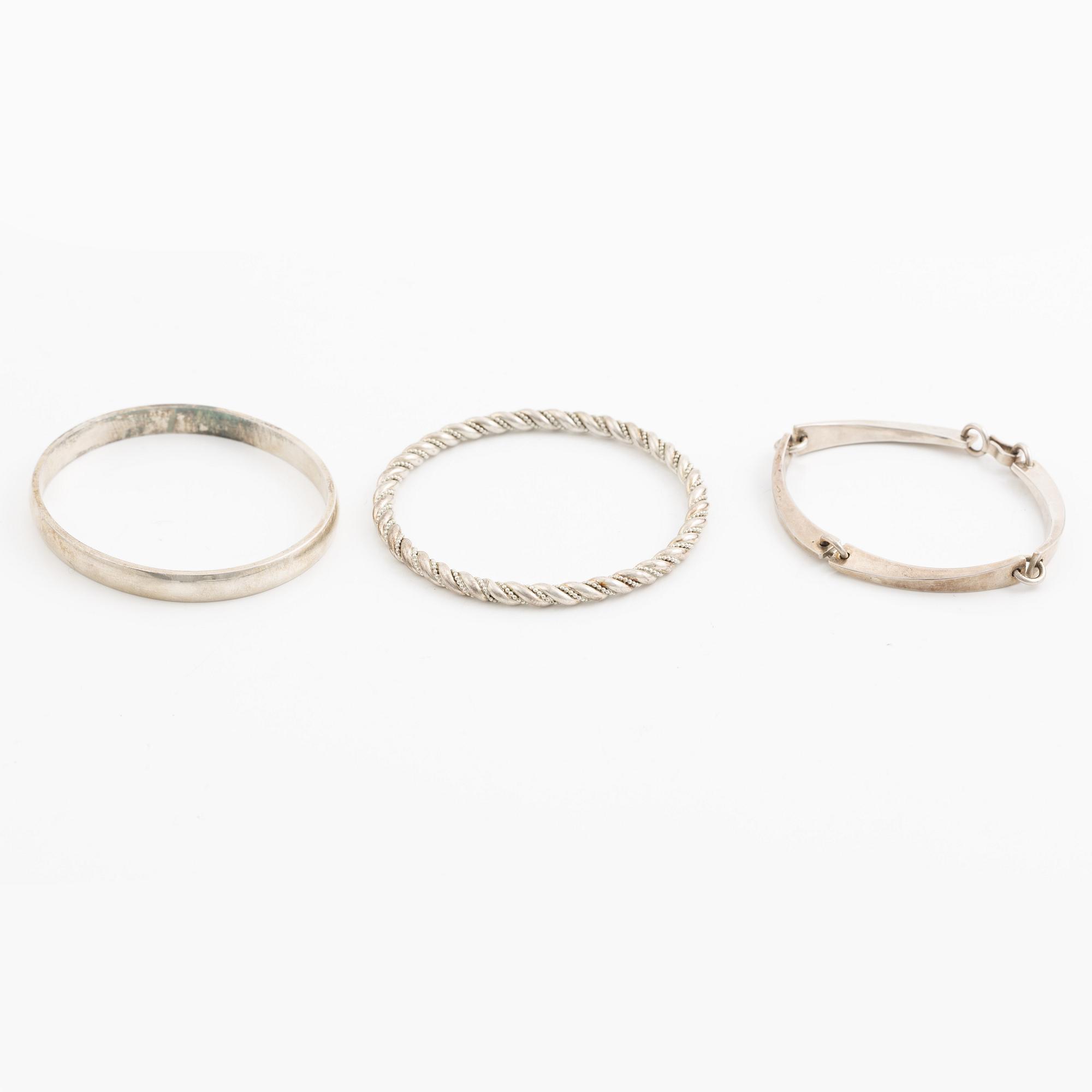 Three bracelets, silver.