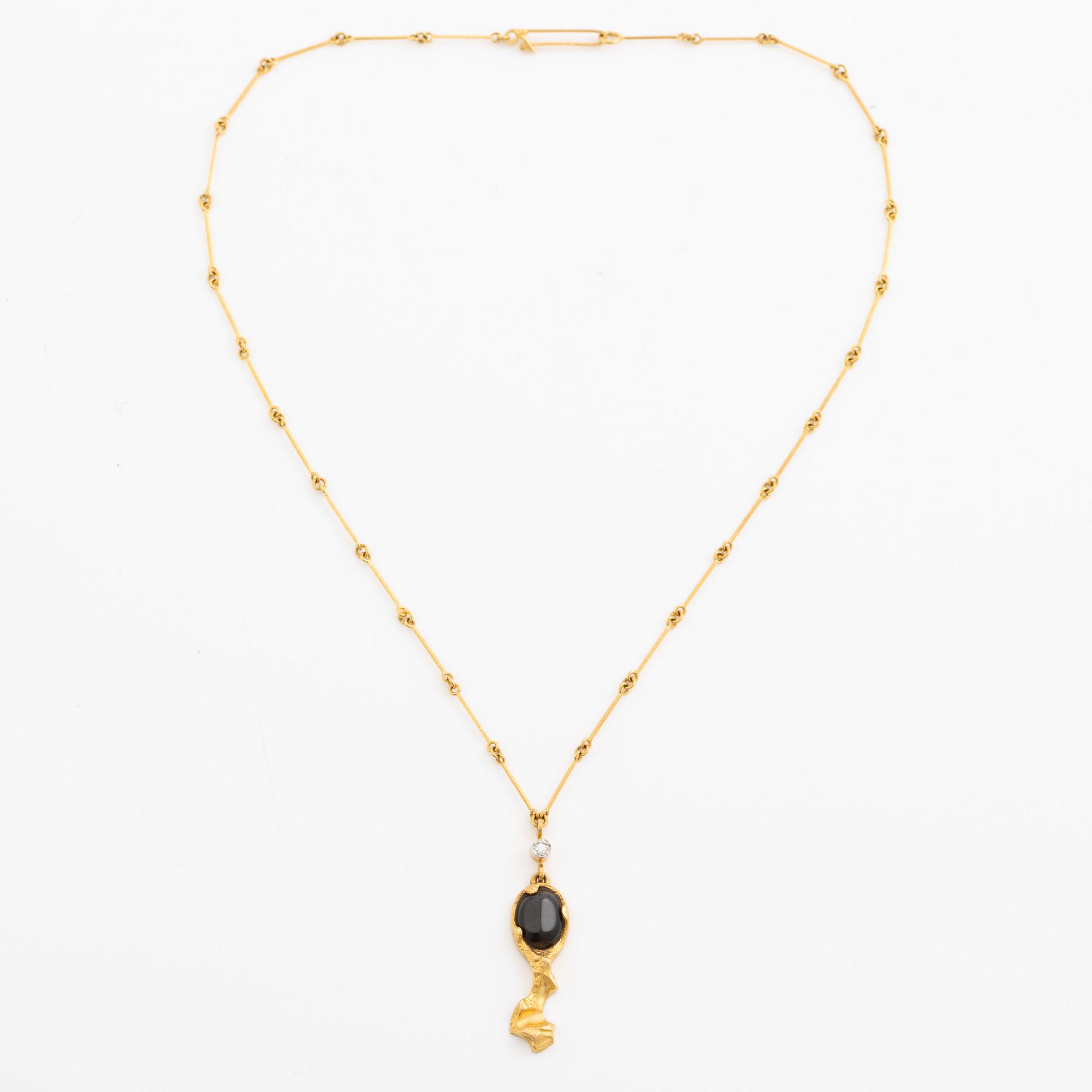 Björn Weckström, necklace "Hindam", 18K gold with spectrolite and octagon-cut diamond. Lapponia 1978.