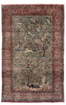 390. An antique silk Kashan rug, Central Persia, c. 200 x 127 cm.