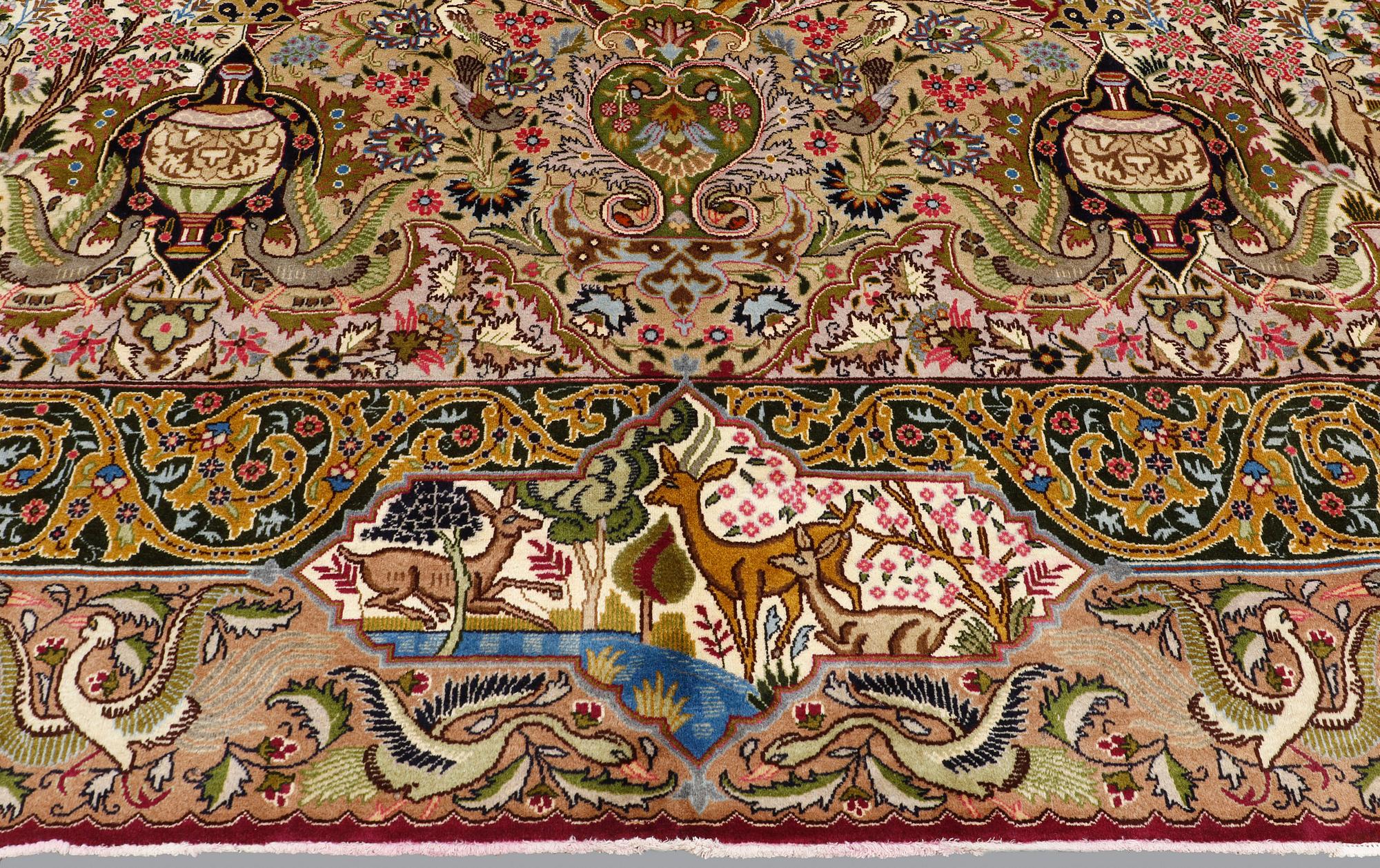 A carpet, Figural Kashmar, ca 385 x 295 cm.