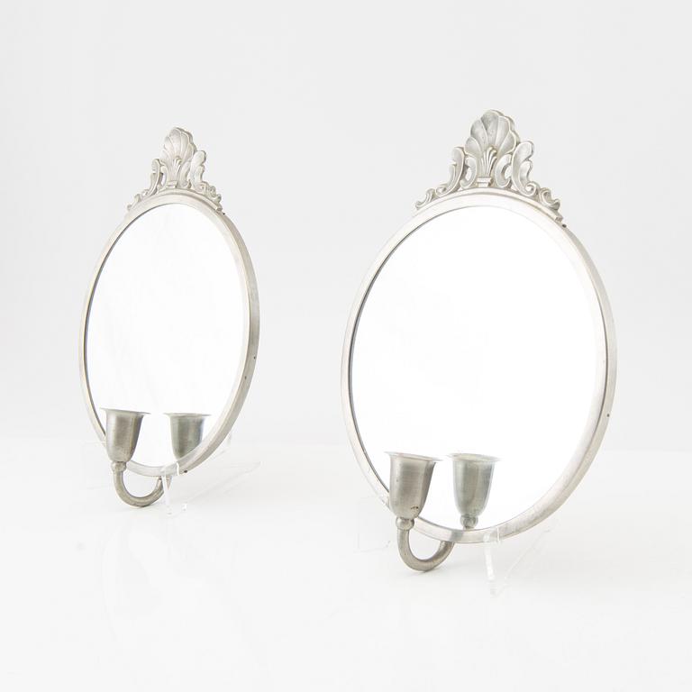 Spegel med vägglampetter ett par Swedish Grace 1930/40-tal tenn.