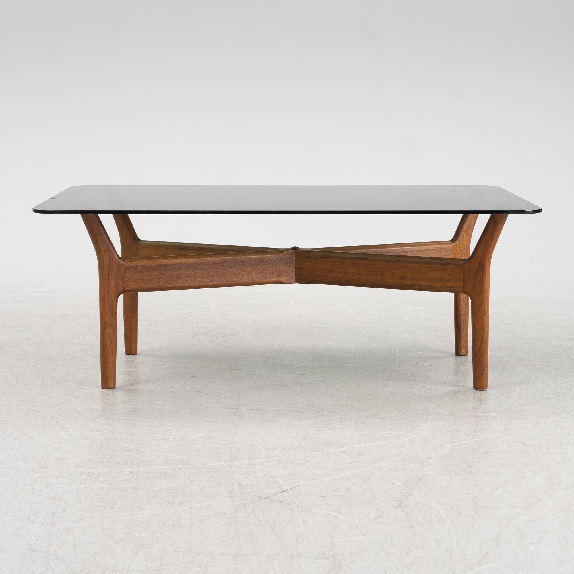 Alf Svensson, a walnut and glass coffee table, Bra Bohag, designed in 1966.