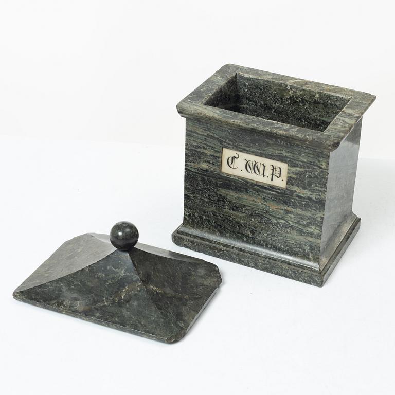 Tobacco box, marble, Sweden, 19th century.