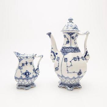 Coffee pot and cream jug, porcelain, "Musselmalet helblond", model 1030 and 1032, Royal Copenhagen, Denmark.