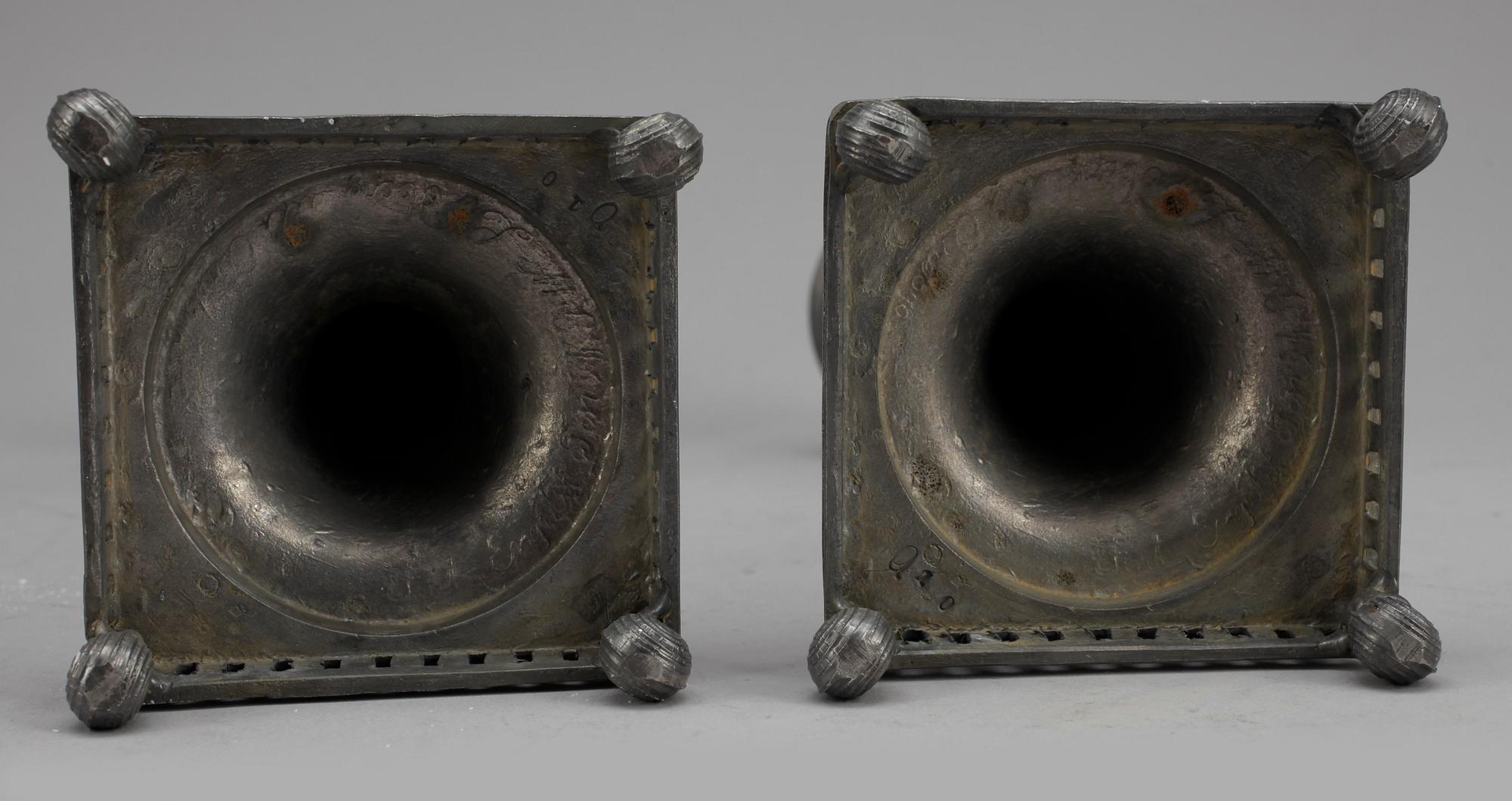LJUSSTAKAR, 6 stycken, tenn, Gustaf Wilhelm Lindberg, Örebro, 1800-tal.