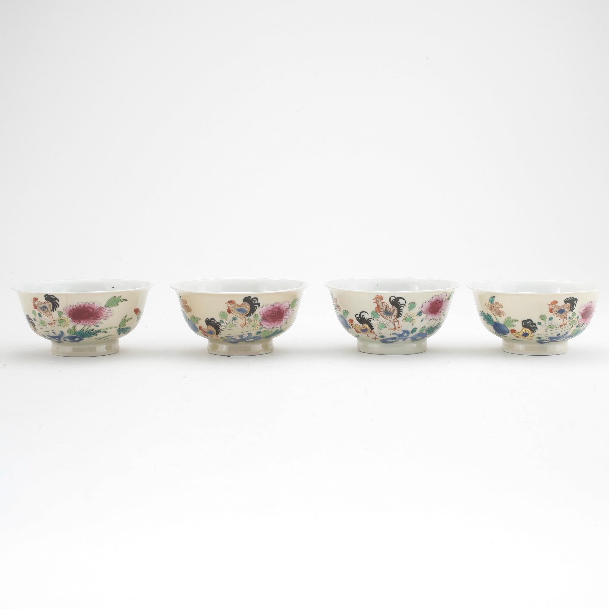 KOPPAR, 4 st, porslin, Kina 1800-tal.