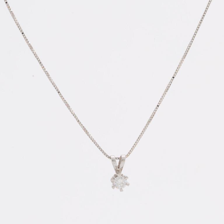 DIAMOND PENDANT w CHAIN 18K whitegold 1 brilliant-cut diamond approx 0,20 ct.