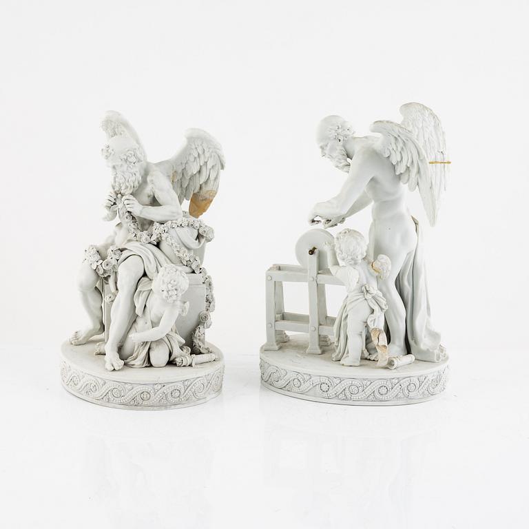 Figuriner, två stycken, biskviporslin, modell efter Christian Gottfried Jüchtzer, Meissen, 1800-tal.