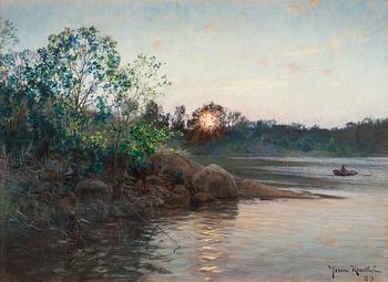 676. Johan Krouthén, Sun setting by the lake.