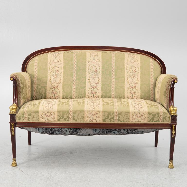 Soffa och 2 fåtöljer, empirestil, 1900-tal.