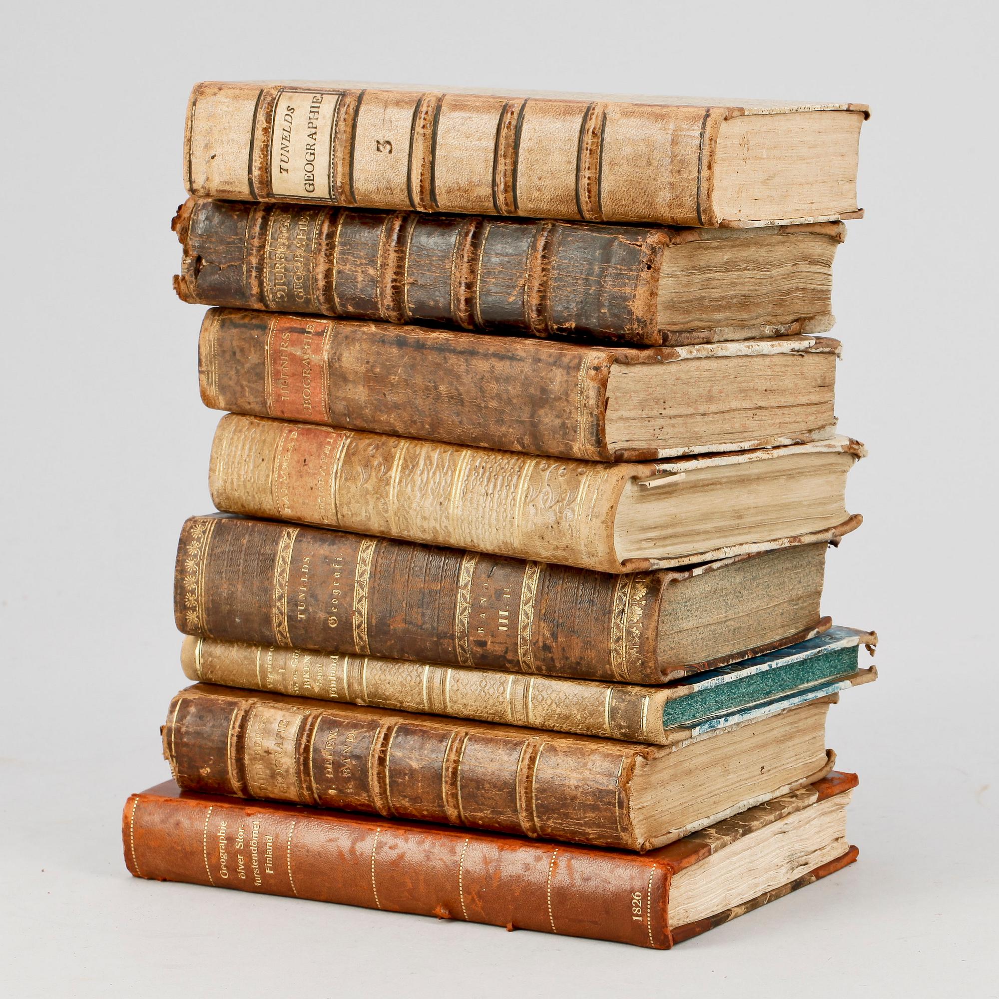 BOKPARTI OM GEOGRAFI, 8 vol, bla "Geographie öfver Konungariket Swerige.." del III av E. Tuneld, Stockholm 1792.