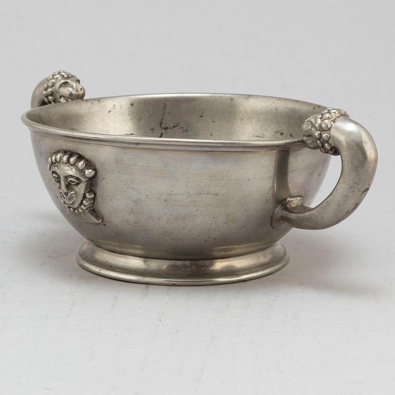 ANNA PETRUS, probaly, a pewter bowl with lionhead handles, Svenskt Tenn, Stockholm 1927.