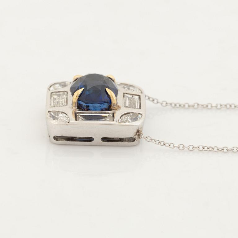 Sapphire, baguette and marquise cut diamond necklace.