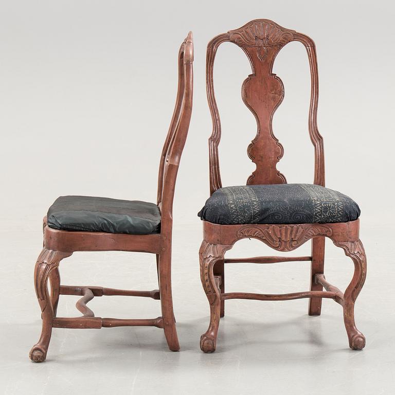 A set of four rokoko chairs, 18th century.