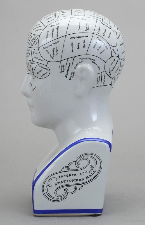 BYST, porslin, märkt "PHRENOLOGY BY L.N. FOWLER", 1900/2000-tal.