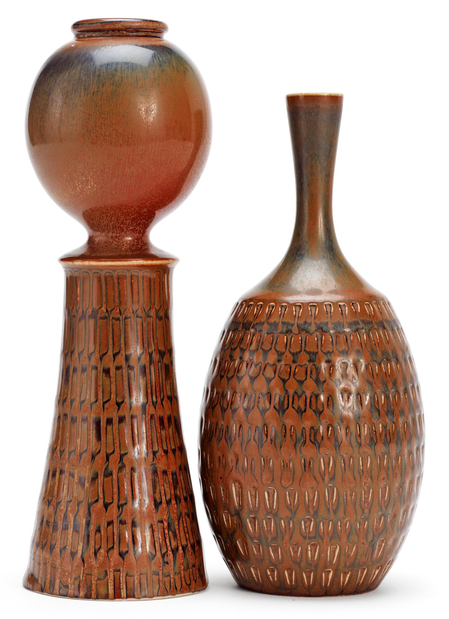 Two Stig Lindberg stoneware vases, Gustavsberg studio 1964.