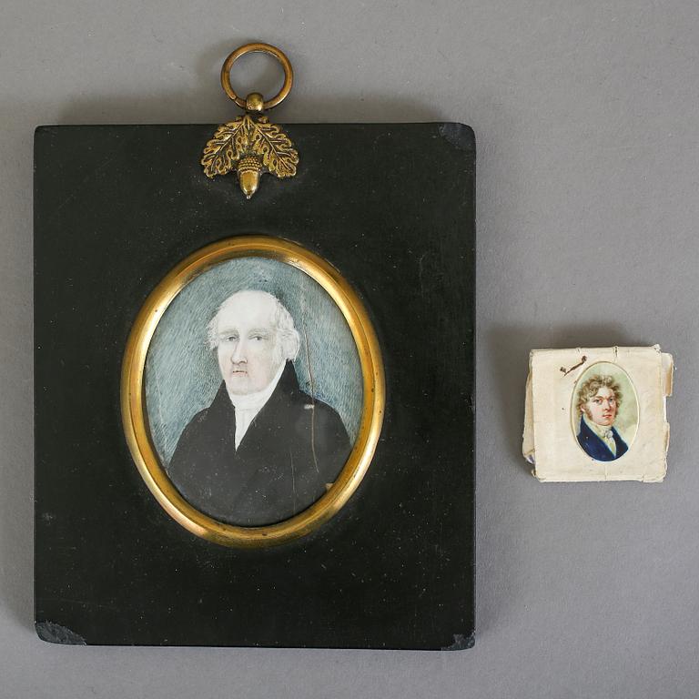 MINIATYRPORTRÄTT, 2 st, empire, gouache på ben, 1800-talets första hälft.