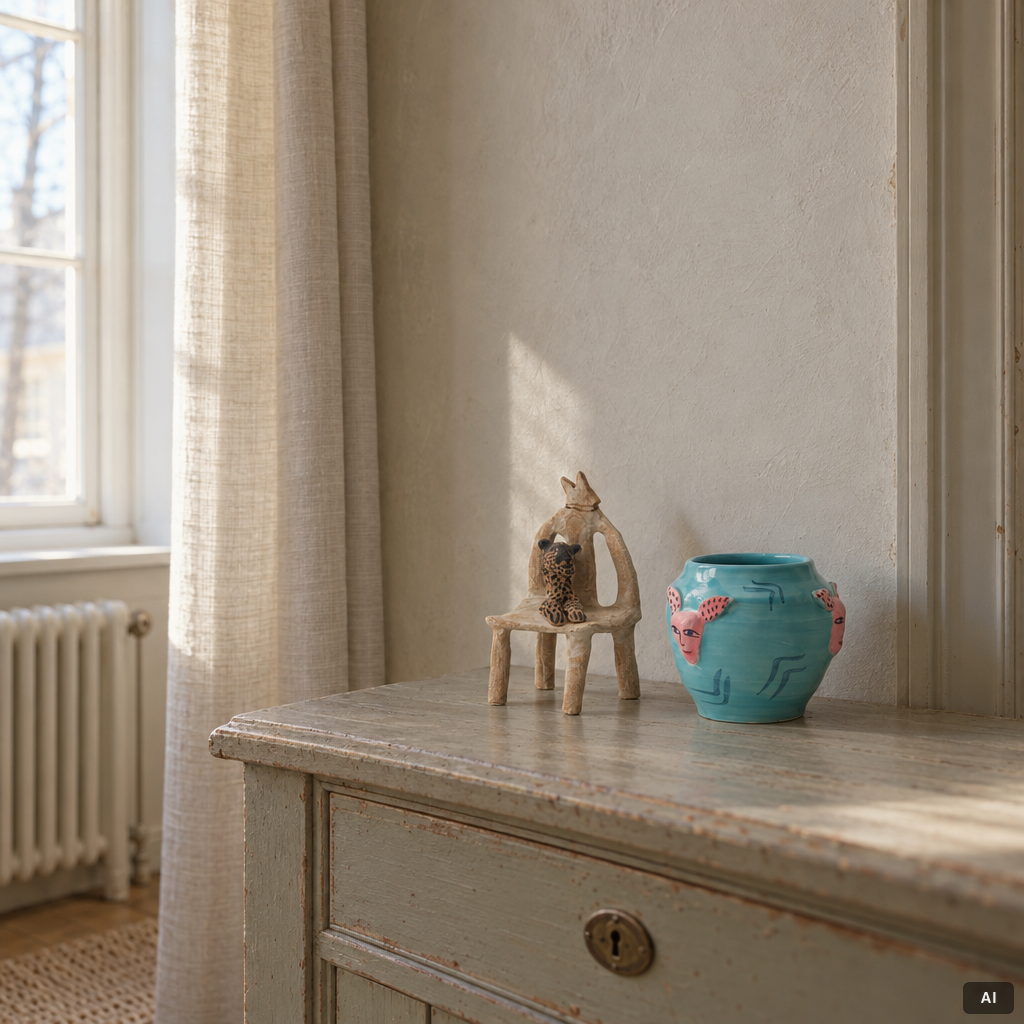 Ulrica Hydman-Vallien, vase and sculpture, own studio.