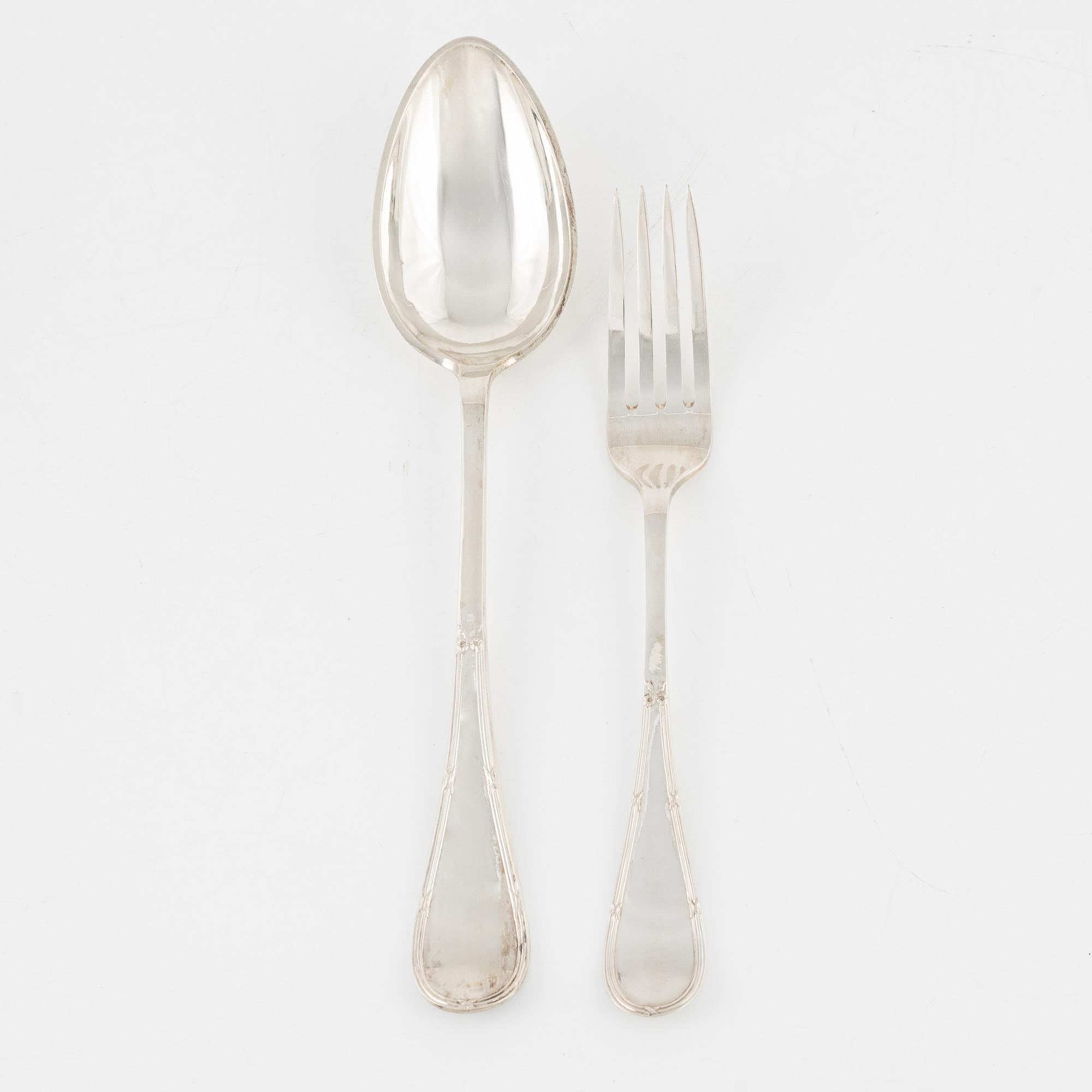 Bestick, 14 st, silver, modell "Rosett", B Erlandsson, Kristianstad 1901.