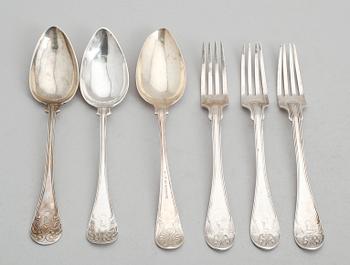 BESTICK, 6 delar, silver, olika modeller, 1800-tal. Vikt ca 363 gram.