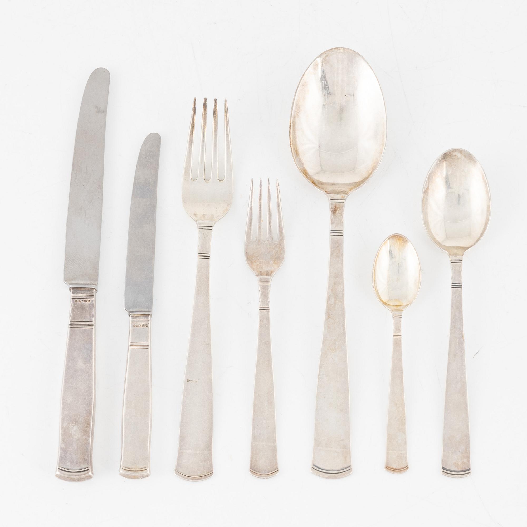Jacob Ängman, cutlery set, 45 pieces, silver, model Rosenholm.