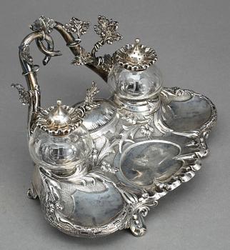 BLÄCKSTÄLL, silver, Otto Lindeberg (1863-1894), Stockholm, nyrokoko, 1874. Vikt exkl glas 204 gram.
