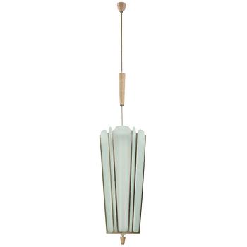 340. SWEDISH DESIGNER, a nickel plated, white chalked oak and frosted glass ceiling light, mid 20th Century.