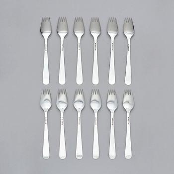 Wiwen Nilsson, salladsgafflar / vickningsgafflar, silver, 12 st, Lund 1936.