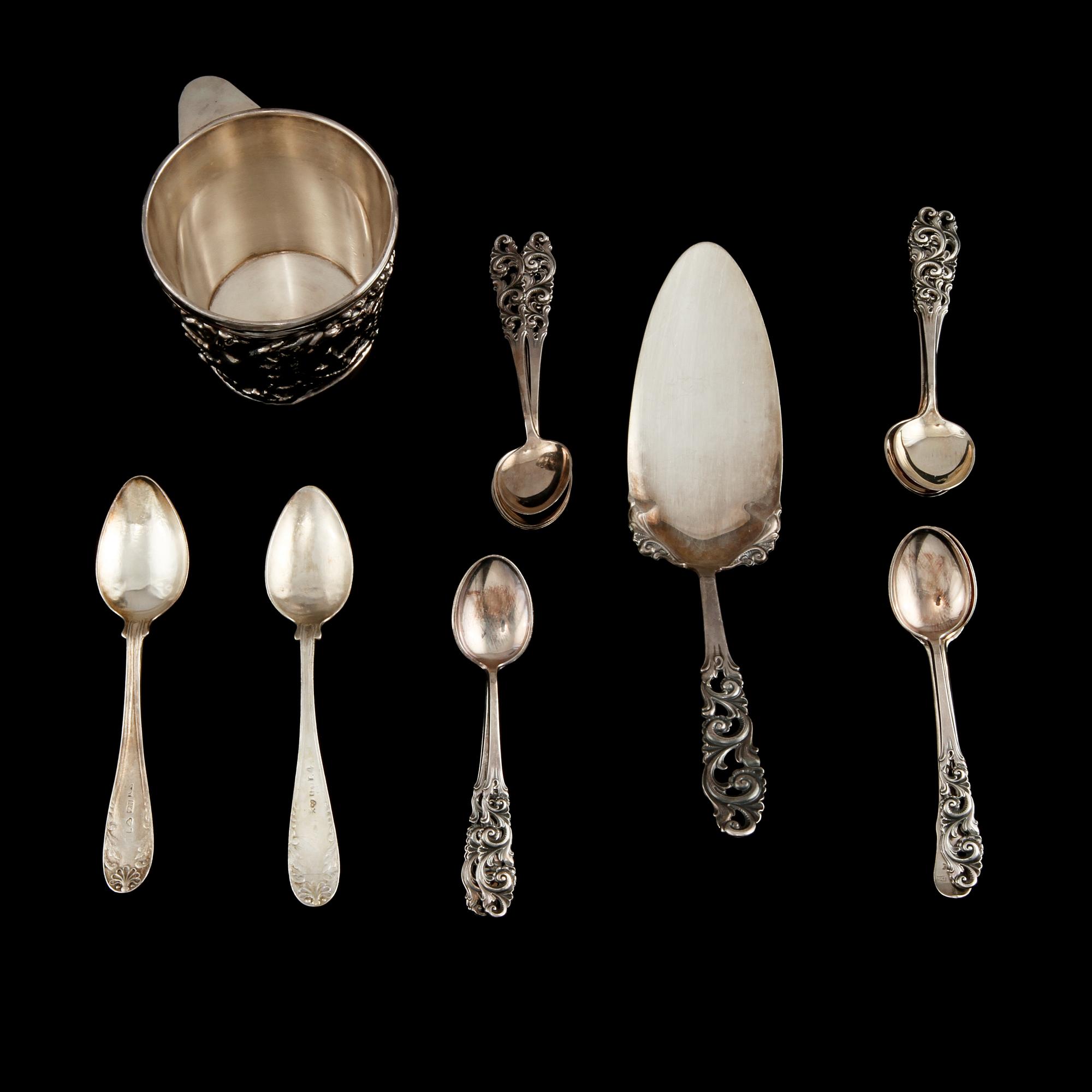 PARTI SILVER, 17 delar, 1800-tal samt 1900-tal, vikt 400 g.