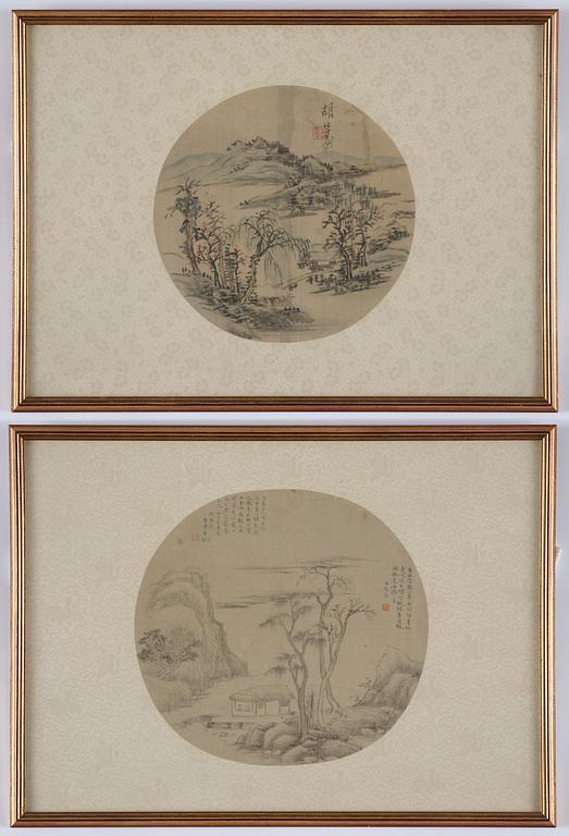 Unidentified artist, Two landscape paintings, China, 20th century.
