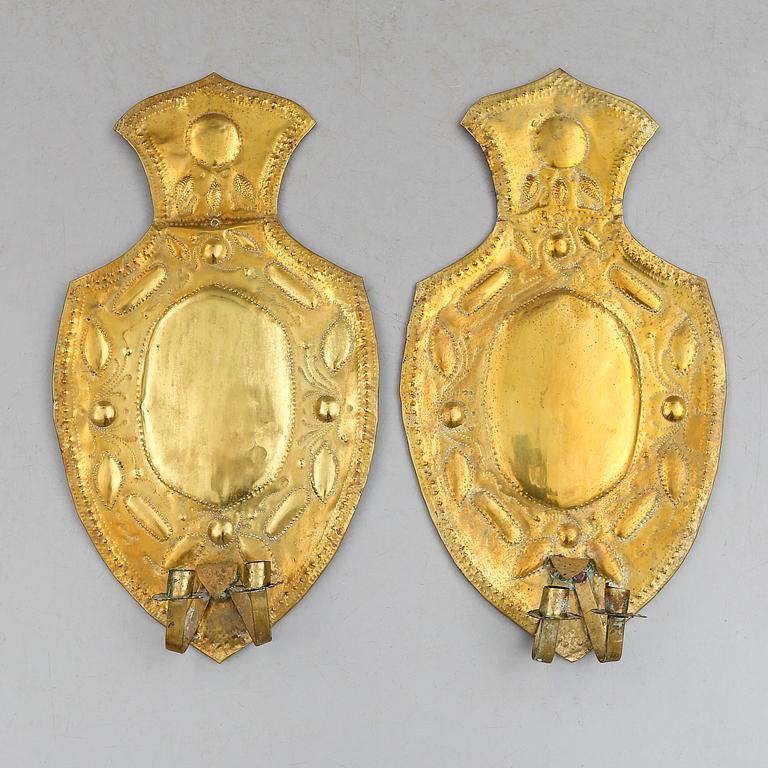 VÄGGPLÅTAR, 1 par, mässing, 1700-/1800-tal.