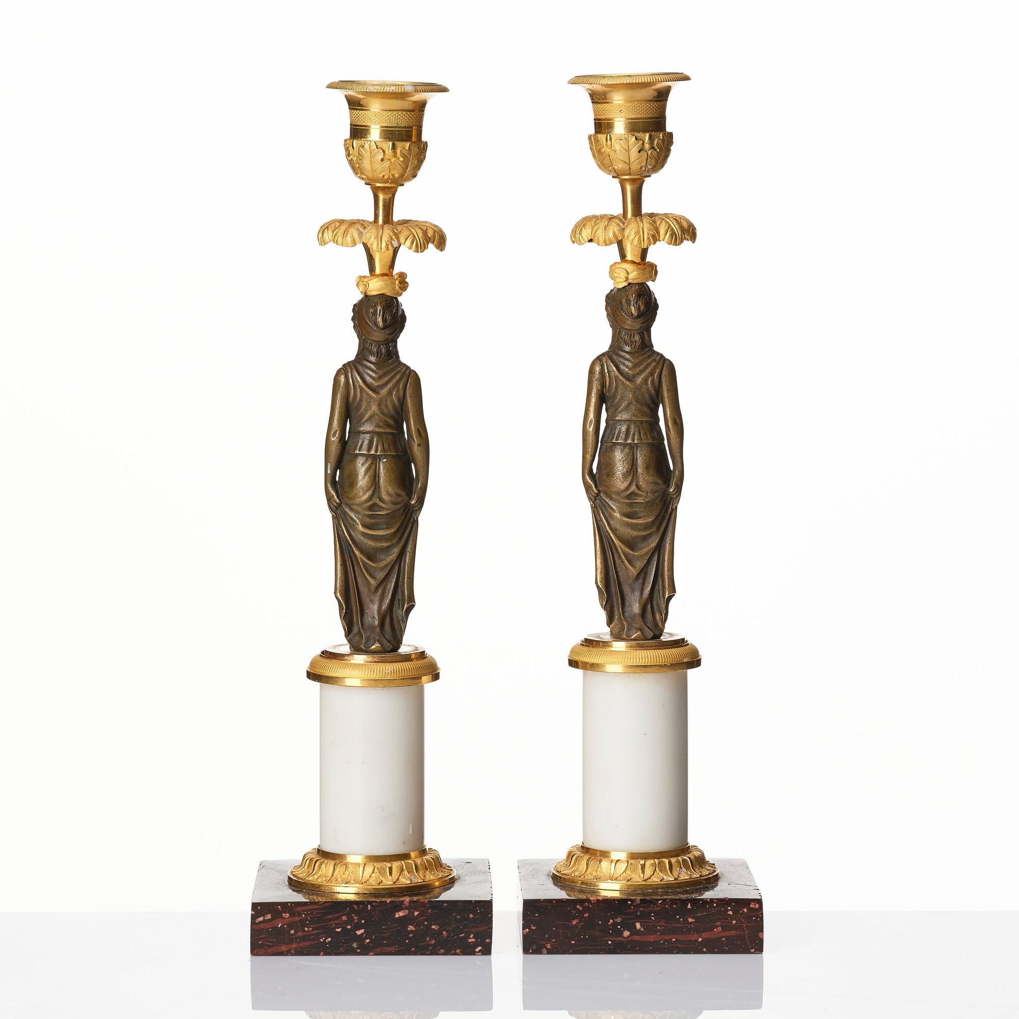 A pair of late Gustavian circa 1800 candlesticks attributed to F. L. Rung.