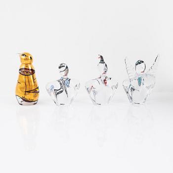 Ulrica Hydman-Vallien, four glass sculptures, Kosta Boda, Sweden.