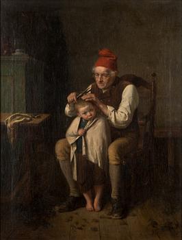 Karl Emanuel Jansson, Old man cutting a boy's hair.