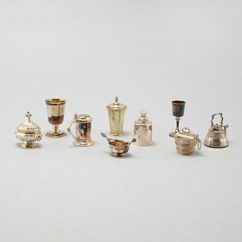 Nine silver miniatures by GAB, Eskilstuna, from the latter half of the 20th century.