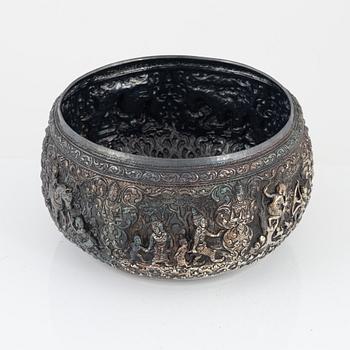 Bowl, low-grade silver, Southeast Asia.
