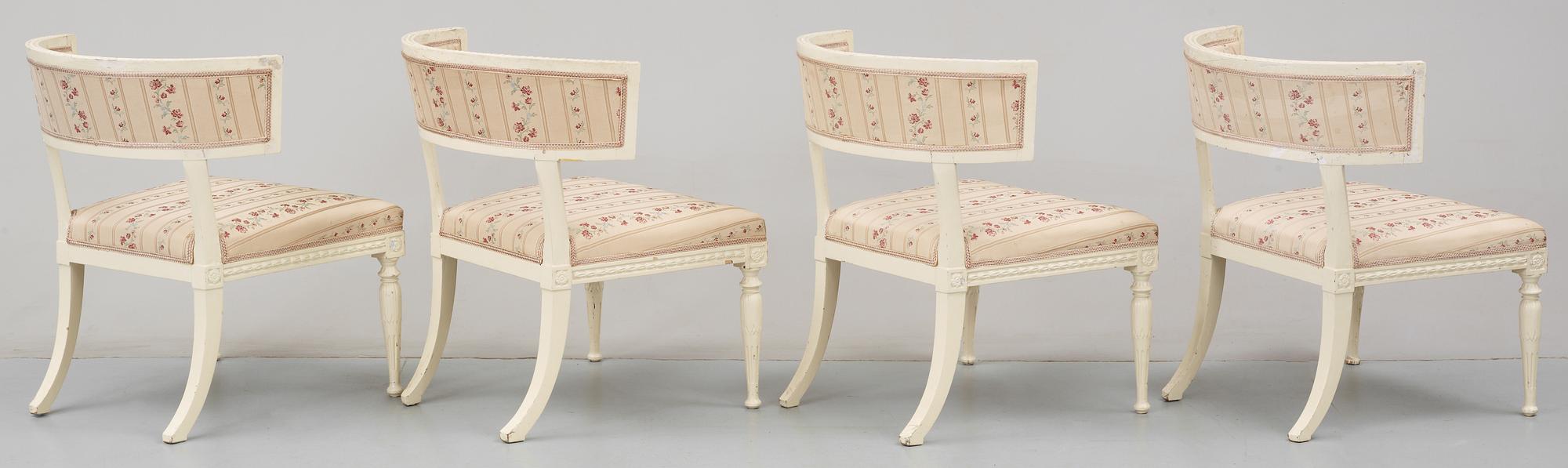 Four late Gustavian circa 1800 armchairs.